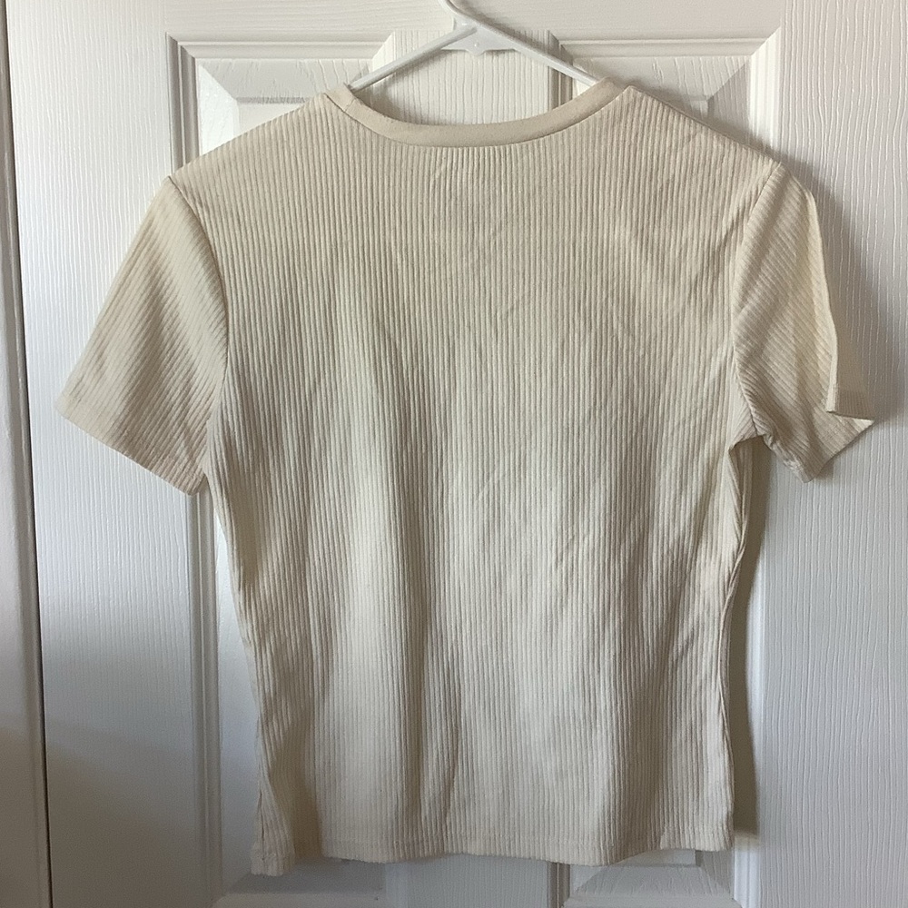 Cream Ribbed Short Sleeve Top - Picture 3 of 3